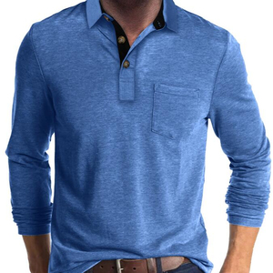 เสื้อยืดแขนยาวผู้ชายสีเทาล้วน คอเฮนลีย์ แต่งขอบตัดสี มีกระเป๋าหน้าอก ทรงปกติ ผ้าฝ้ายถัก 100% - Product Image 6