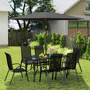 Set di Mobili da Giardino Neri in 8 Pezzi con Ombrellone da 2,7 Metri, Tavolo e Sedie da Esterno - Product Image 2