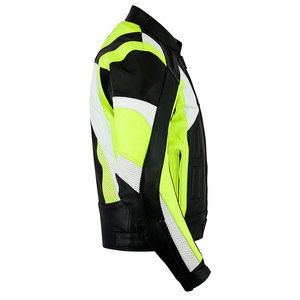 <b>Men's</b> Slim Fit Lightweight Faux Leather Motorbike <b>Jacket</b> with Stand Collar Zipper Closure Full Sleeves Neon Green <b>Letter</b> Print - Product Image 2