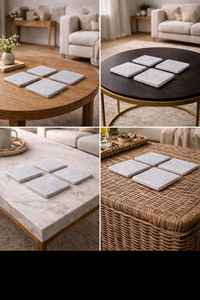 Juego de cuatro posavasos de mármol travertino natural, posavasos minimalistas para bebidas, decoración moderna para mesa - Product Image 6