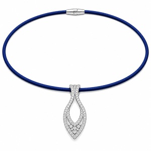 18K White Gold Lab Grown Diamond Double Marquise Pendant Blue Rubber Cord <b>Necklace</b> IGI Certified Custom Luxury - Product Image 2