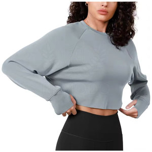 Sudadera Corta Deportiva para Mujer, Nueva Moda, Diseño Básico, Color Sólido, para Deportes de Invierno, 100% Algodón, Felpa, Transpirable, de Secado Rápido - Product Image 1