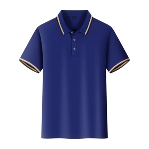 เสื้อโปโลแขนสั้นสีฟ้าอ่อนสำหรับผู้ชาย สีพื้น ผ้าถัก สไตล์ลำลอง ทรงปกติ - Product Image 3