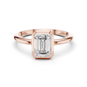 Bague de fiançailles solitaire sertie de pierres en taille émeraude pour femmes, bijoux fins - Product Image 1