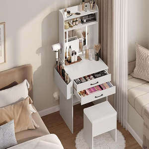 Multi Functional Durable LED Panel <b>Mirror</b> <b>Vanity</b> Desk 2 Storage Drawers Space-Saving <b>Makeup</b> Table for Small Bedroom Practical - Product Image 2