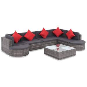 Dark Grey Rattan Garden <b>Sofa</b> <b>Set</b> With Red Cushions Outdoor Furniture Contemporary Design UV Resistant PE Rattan High Density - Product Image 1