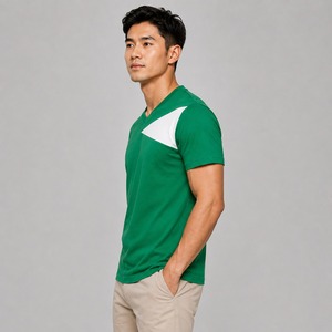 T-shirt blanc uni 100% coton pour homme, col en V, coupe classique, sur mesure, écologique, séchage rapide, tricoté, respirant - Product Image 4