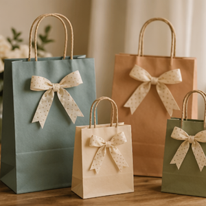 Custom Kraft Paper Gift Bags with Ribbon Bow Handles Luxury Shopping Packaging Bags for Boutique Retail <b>Wedding</b> Party Gift - Product Image 3