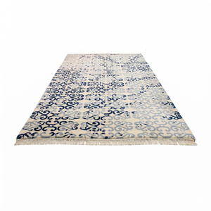 Tapis d'intérieur personnalisé en tissage plat bleu marine et ivoire avec franges pour hôtel, villa, salon - Product Image 2