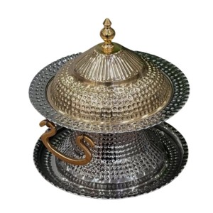 Luxury Handcrafted Brass Date Serving Bowl with Dome <b>Lid</b> Premium Gold Plated Hammered Metal Khajoor <b>Pot</b> for Ramadan Decor - Product Image 2