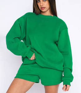 Conjunto de Sudadera y Pantalones Cortos de Felpa con Cuello Redondo y Puños Acanalados, Tallas Grandes, 100% Algodón, Color Liso, Personalizado para Mujer, Precio FOB Económico al por Mayor - Product Image 6