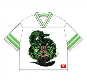Maillots tendance Anime Roronoa Zoro en mesh 100% polyester, coupe ample et oversize, impression par sublimation, fabriqués au Pakistan. - Product Image 1