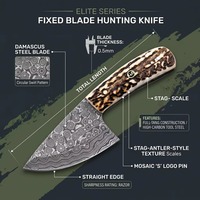 Couteau de chasse et de survie EDC en acier Damas personnalisé, lame fixe, manche en corne de cerf, pour le camping et la survie en extérieur