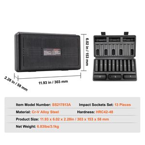 Set di chiavi a bussola a impatto da 1/2 pollice, 13 pezzi, metriche profonde 10-24mm, a 6 punte, in acciaio legato CR-V, per riparazioni auto, con incisioni facili da leggere - Product Image 6