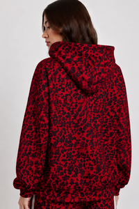 Sudaderas con capucha de leopardo rojo para mujer al por mayor, sudaderas con capucha de manga larga para invierno, sudaderas con capucha de forro polar suave de primera calidad para ropa de mujer - Product Image 2