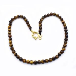 Collar de Ojo de Tigre Natural Hecho a Mano con Cuentas de Piedra Moteada y Cierre Dorado, Joyería con Cuentas de Piedras Preciosas - Product Image 1