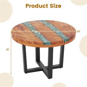 Tavolino Rotondo Contemporaneo da 24 Pollici con Piano in Resina Epossidica, Tavolino da Caffè per Soggiorno, Tavolino da Tè con Materiali in Vetro, Marmo e Metallo - Product Image 4
