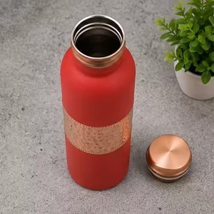 Copper Water Bottle Hammered Finish Portable Travel <b>Drinkware</b> Vintage Style With Lid - Product Image 4