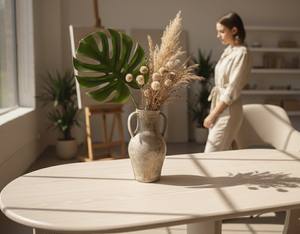 TABLE DE CONSOLE / TABLE D'APPUI en bois d'hévéa durable et placage de chêne MDF pour salle à manger et restaurant, décoration intérieure, couleur beige - Product Image 5