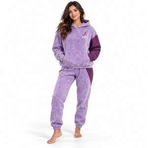 Conjunto Deportivo de Dos Piezas para Mujer, Estilo Vintage, Lavado Ácido, Sudadera y Pantalones Jogger, Tela Lavada, Tacto Suave, Corte Holgado, Ropa Casual Urbana - Product Image 1