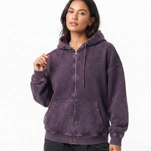 Sudadera con capucha extragrande con cremallera completa y hombros caídos, estilo acid wash, para mujer, de algodón, estilo urbano, con logotipo personalizado, fabricante - Product Image 4