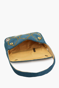 Sac à main en toile brodée de perles fait main pour femme - Mode de luxe, bandoulière réglable, taille personnalisable, doublure en coton, bouton - Product Image 5