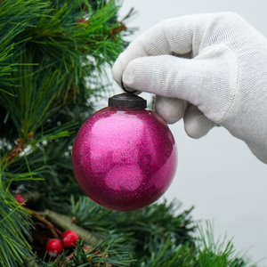 Boule de Noël en verre rose scintillante en vrac, boule ronde brillante à suspendre, décorations festives pour sapin de Noël - Product Image 2