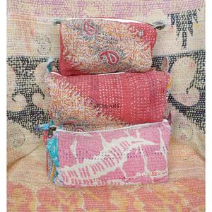 Wholesale Modern Kantha Tassel Zipper Pouch 3-Piece Large Eco-Friendly Portable High Quality Soft Handle Women's Cosmetic Bag - Product Image 3