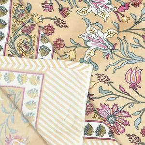 HappyKraft Handmade Floral Block Print Beige Cotton Rectangular <b>Table</b> <b>Cover</b> Eco-Friendly for Home & Hotel Use - Product Image 5