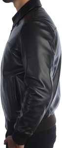 Chaqueta de Cuero Vacuno Negra para Hombre, Estilo Bomber, Cuello Camisero, Cierre de Cremallera, Estilo Motero, Corte Regular, para Otoño - Product Image 6