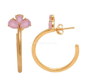 Pendientes colgantes de Plata de Ley 925 con último diseño de Calcedonia Rosa Lite Real, Pendientes chapados en oro de 18 quilates, pendientes de aro fino - Product Image 1