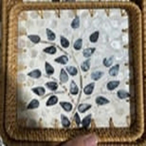 Juego de bandejas de ratán bohemio hechas a mano con diseño de hojas tropicales, bandeja de servir rectangular - Product Image 2
