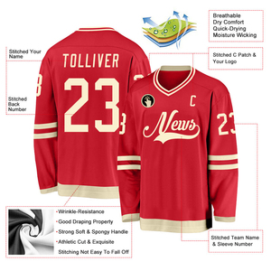 <b>Top</b> Sale <b>Red</b> Sports Team Custom Made Logo Embroidered Breathable Quick Dry Anti-Bacterial American Ice Hockey Jersey 100% - Product Image 3