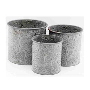 Maceta con diseño de flores de nieve en relieve, juego de macetas decorativas para granja, 3 macetas y macetas galvanizadas de hierro metálico - Product Image 1