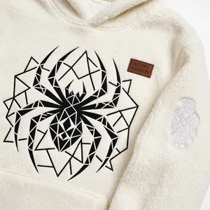 Customize Cream Geometric Spider Graphic <b>Sherpa</b> Polar Fleece Oversized <b>Hoodie</b> - Product Image 6