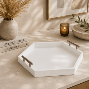 Plateau de service en marbre avec poignées dorées, plateau rectangulaire en marbre décoratif, plateau de service avec poignées dorées, plateau de rangement en marbre rectangulaire - Product Image 3