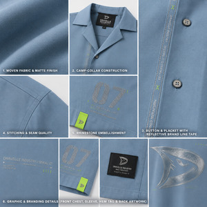 Camisa Oversize Y2K con Botones, Cuello Camisero, Estampado Gráfico Cyber Shield, Color Azul Aqua, Estilo Urbano para Hombre, Venta al Por Mayor - Product Image 6