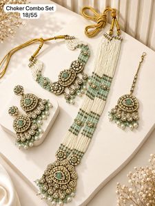 Premium Long Flower Design Choker Kundan <b>Pearl</b> Necklace <b>Set</b> Antique Gold Plated Polki Wedding Haar Earrings Indian <b>Jewelry</b> - Product Image 4