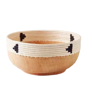 Bol à fruits élégant en rotin et bois fait main, ajoute de la chaleur aux cuisines modernes, texture naturelle qui rehausse l'attrait tactile et visuel, compatible lave-vaisselle - Product Image 2