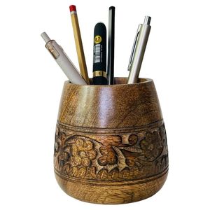 <b>Solid</b> <b>Wood</b> Office <b>Desk</b> Organizer Pen Holder Storage Stand Home Table Decor With Compartments Versatile - Product Image 6