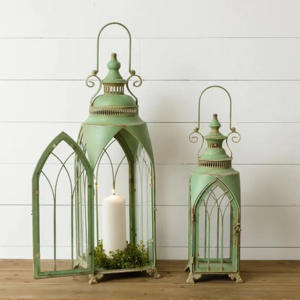 Lanterne rectangulaire vintage en métal, porte-bougie d'extérieur durable avec panneau en verre brun - Product Image 4