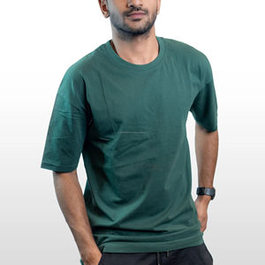 Camiseta de Punto Verde Botella para Hombre, 100% Algodón, Color Sólido, Transpirable, para Comodidad Diaria - Product Image 2