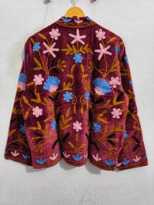 Suzani Embroidered <b>Velvet</b> Short Casual Sweet <b>Jacket</b> <b>Women</b> Breathable Handcrafted Artisan Custom Cotton decent design - Product Image 5