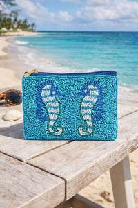 Handmade Crab Beaded Women's Leopard Pattern Wristlet Clutch Coastal Zip Pouch - Product Image 3