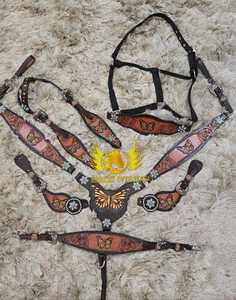 Sillín Western de Cuero Genuino con Grabado de Mariposa Personalizado, Conjunto Completo de Brida y Pechopetral Inglés/Western, Duradero y Ligero - Product Image 5