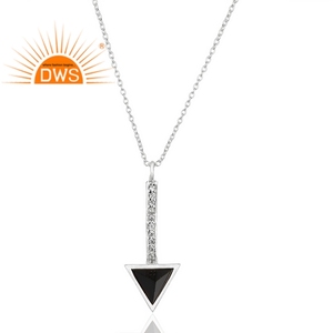 Dernier modèle de collier à pendentif en argent sterling fin avec pierre précieuse Cz et onyx noir Fabricant de bijoux personnalisés - Product Image 3