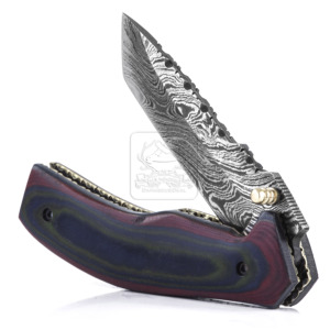 Damascus Deal Handmade Damascus Steel Folding Pocket <b>Knife</b> DD-FK-841 Canvas Micarta Handle 25mm Straight Back 185mm Outdoor EDC - Product Image 1