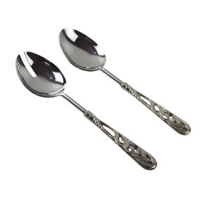 Ensemble de cuillères à salade en acier inoxydable forgé à la main, couverts élégants avec manches polies effet miroir argenté, vaisselle haut de gamme pour la salle à manger - Product Image 3
