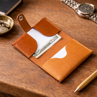 Dompet Kartu Nama & Uang Kulit Asli Berkualitas Tinggi, Tahan Lama, Motif Jahitan Vintage, Minimalis, untuk Penggunaan Sehari-hari & Rapat Bisnis