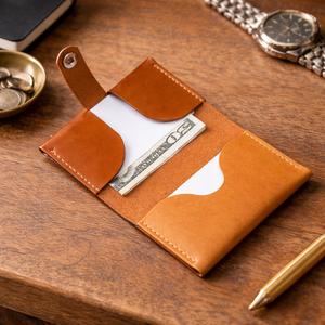 Cartera Minimalista de Cuero Genuino Personalizada, Duradera, con Patrón de Hilo Vintage, para Uso Diario, para Tarjetas de Visita y Dinero - Product Image 1